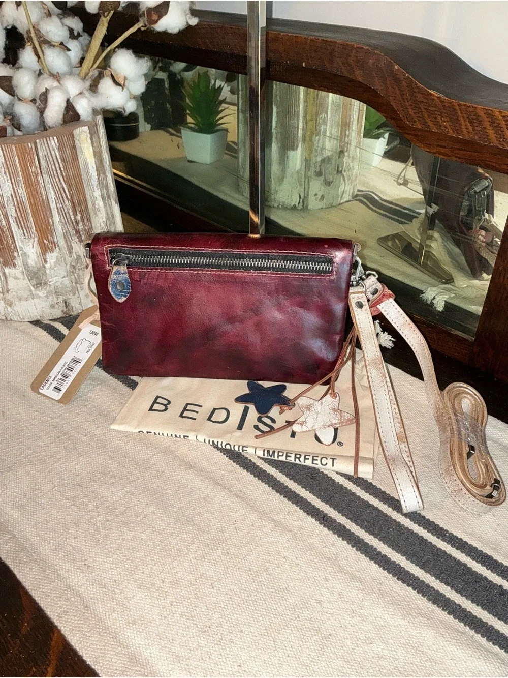 NWT Bed Stu Cadence Wallet Wristlet Crossbody Bag Red Americana Rustic MSRP $198